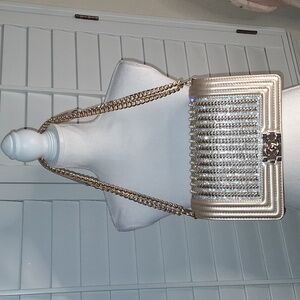 💛👜Luxe Gold Crossbody Shoulderbag W/Gold Chain & Rhinestones Size L